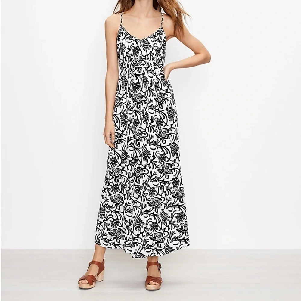 LOFT Vine Tie Back Strappy Maxi Dress Dize M - Picture 1 of 5